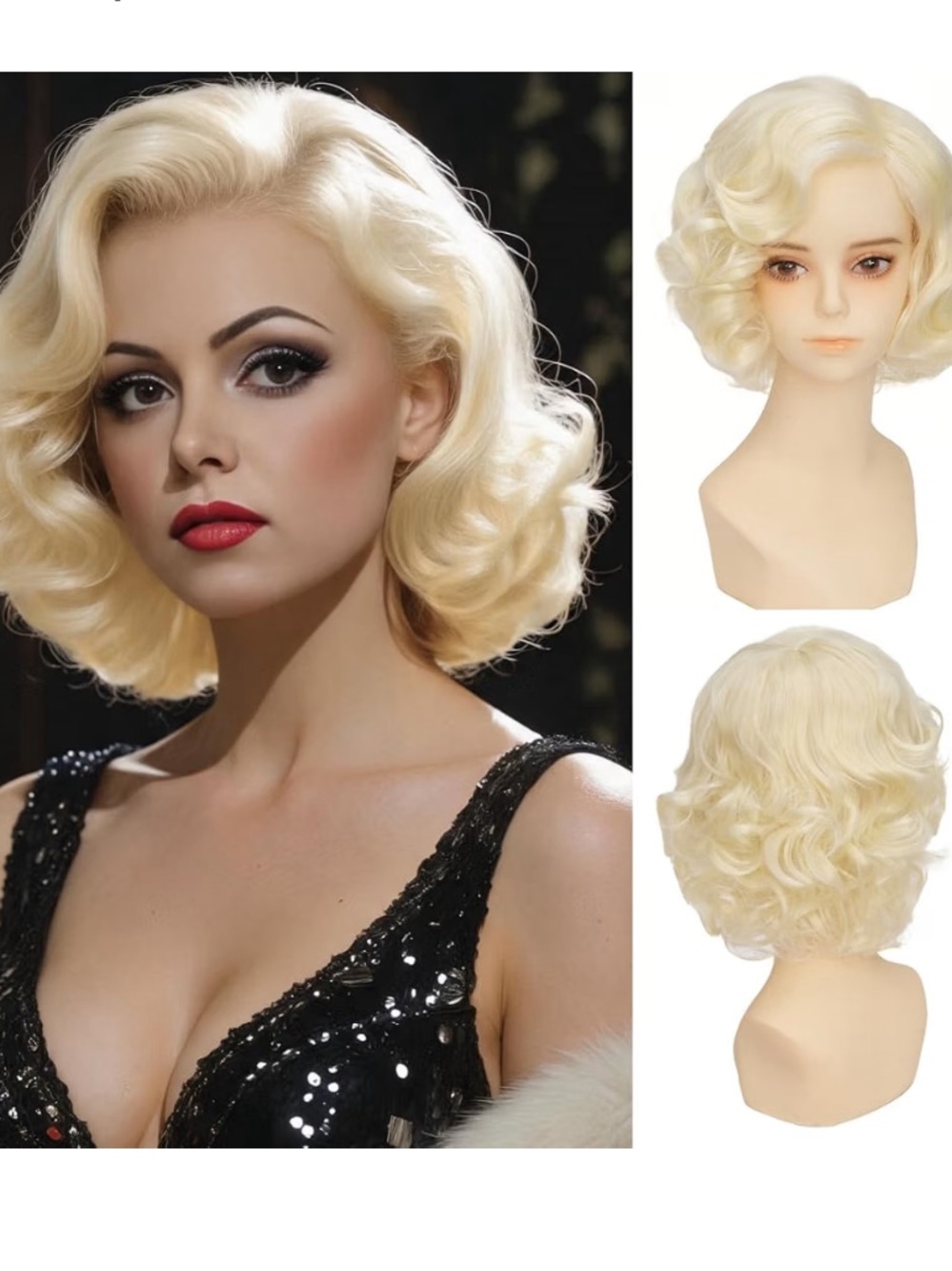 NWT Marilyn Monroe Short Blonde Curly Wavy Wig